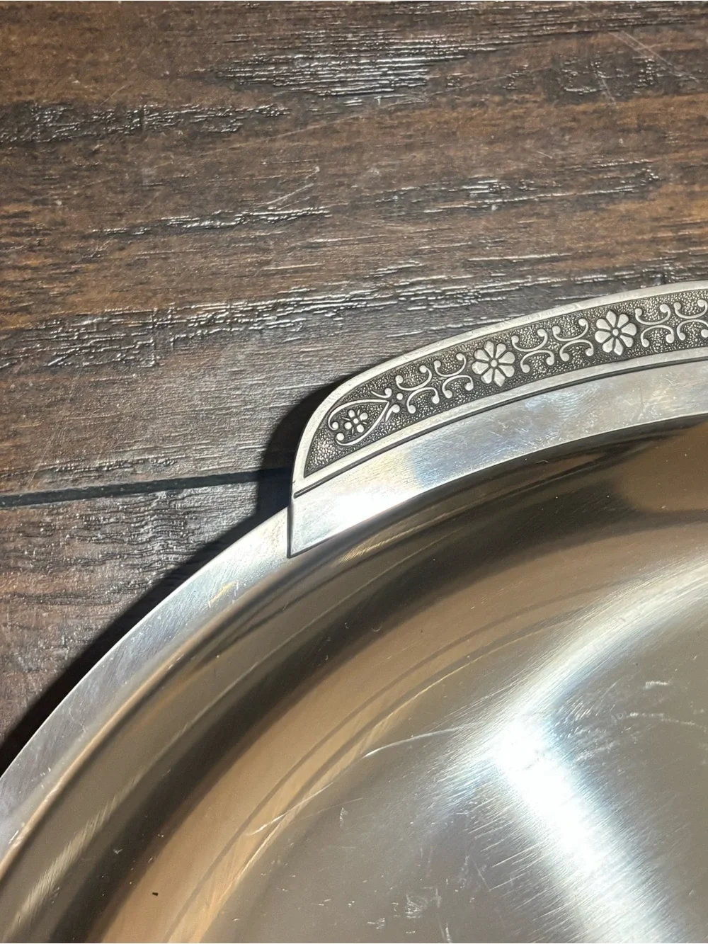 Vintage Mid Century Cordova Silver Stainless Steel Round Serving Tray Platter